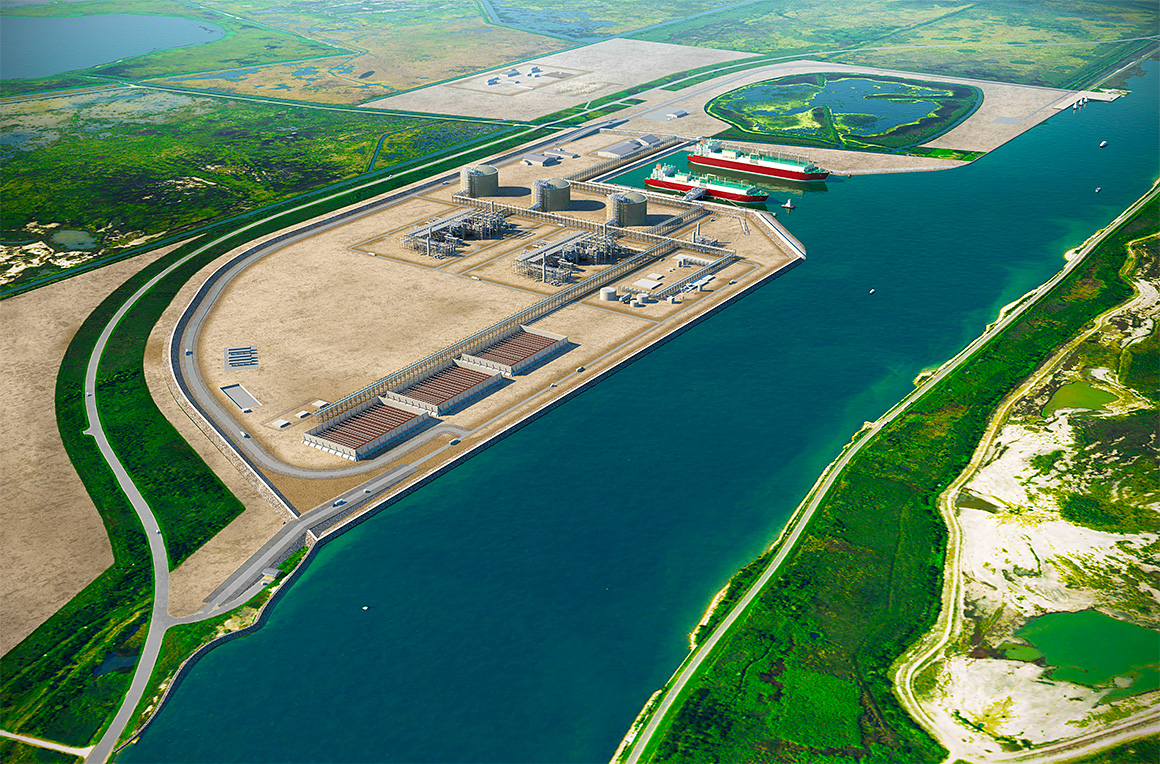 A rendering of a proposed Port Arthur liquefied natural gas project. A rendering of a proposed Port Arthur liquefied natural gas project.